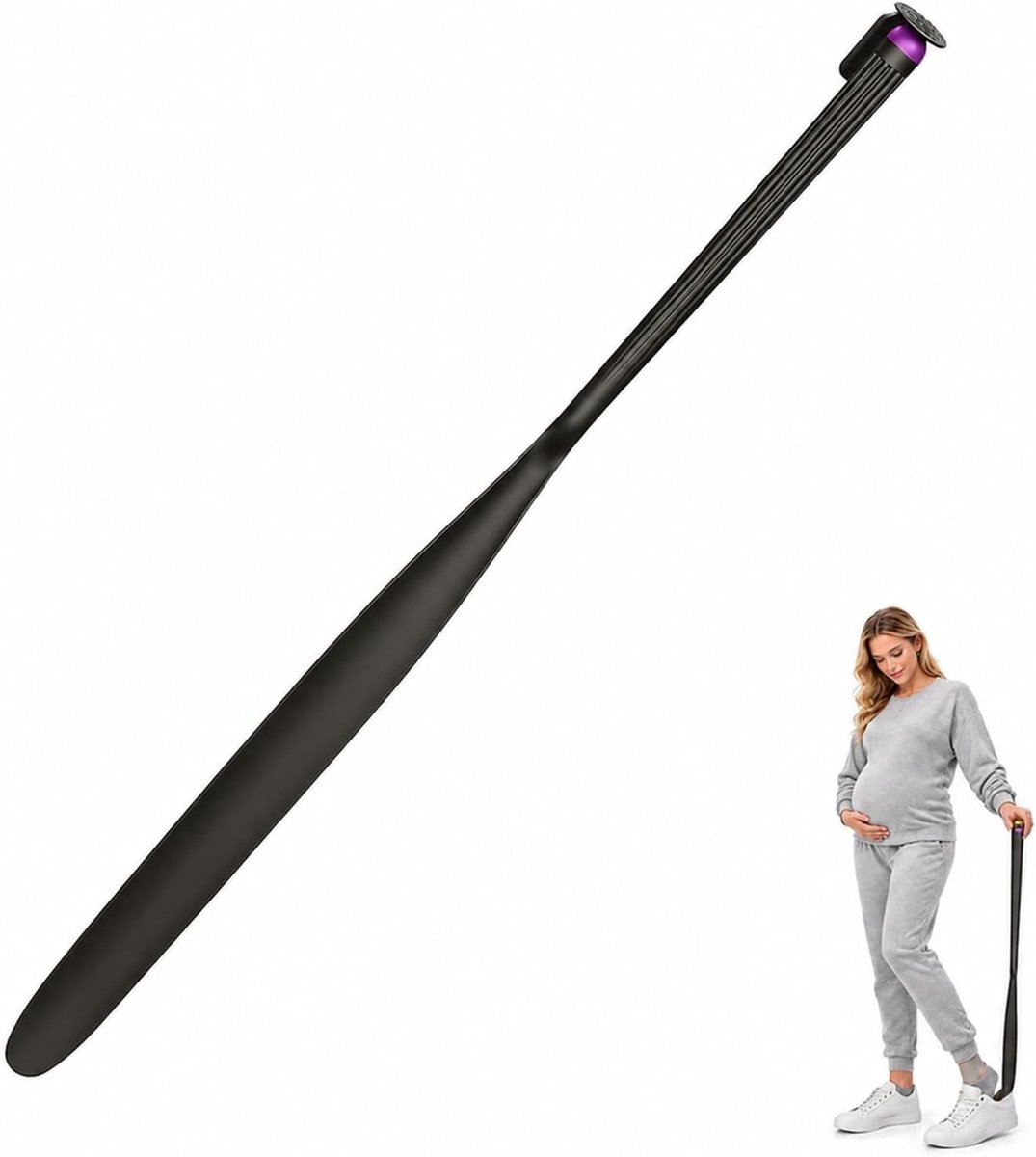 Schoenlepel lang, 74 cm, lange schoenlepel van nylon met magnetische houder, ergonomische schoenlepel zonder bukken, voor senioren en zwangere vrouwen, lichte schoenlepel voor thuis (grijs)