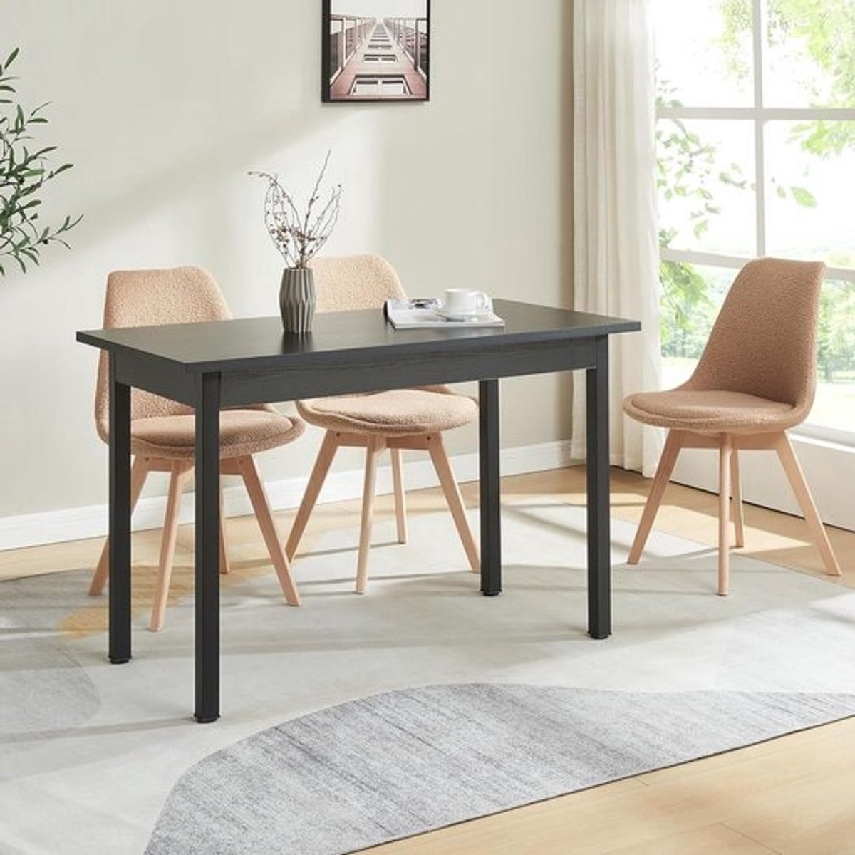 Eettafel Turku - Keukentafel Tafel - Samen Eten - Gefineerd MDF Staal - 120x60x75 cm - Zwart