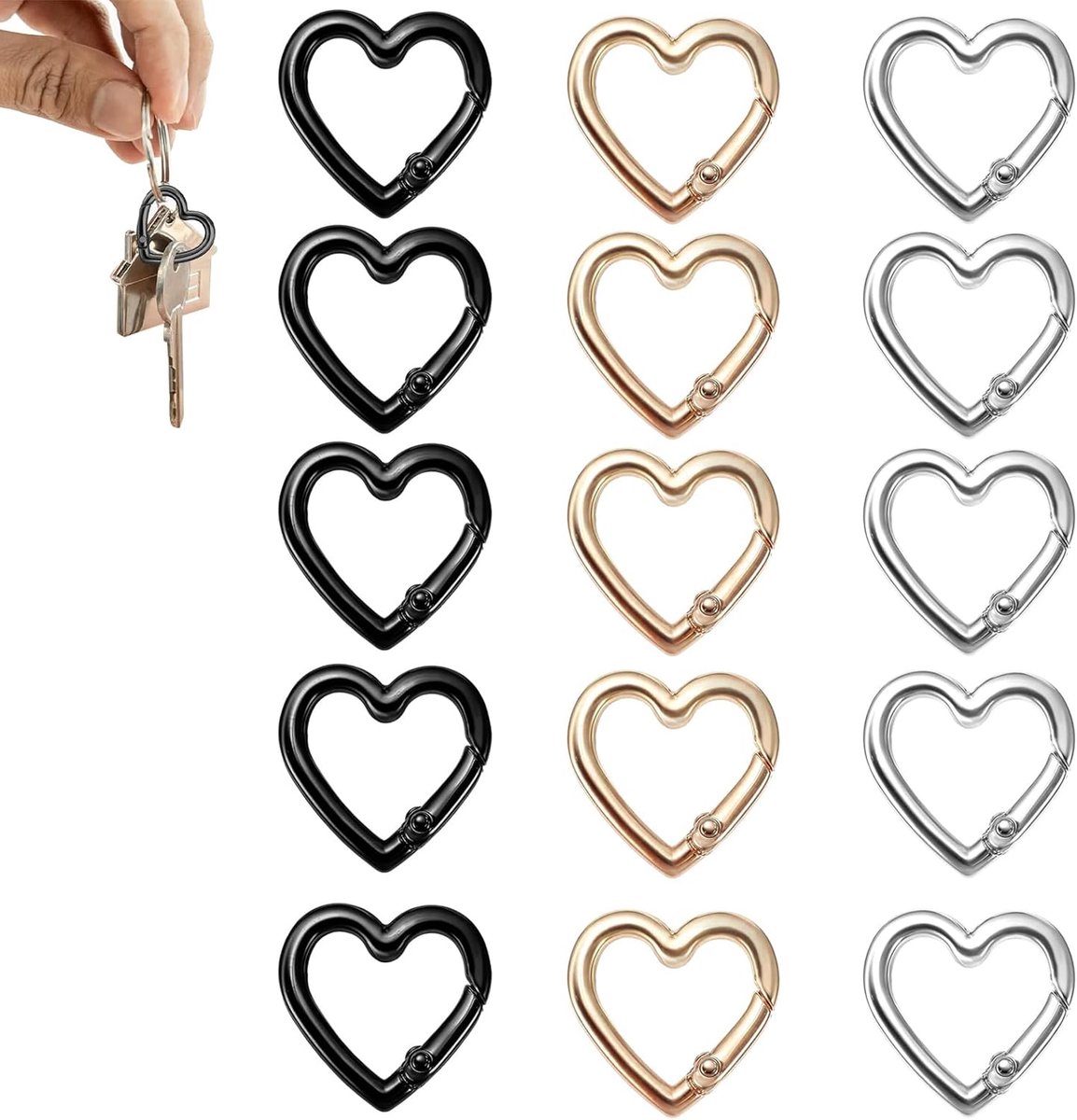Karabijnhaken Sleutelhangers – Mini Legering Karabijnhaak Set in Goud, Zilver en Zwart, Duurzame Veerclip voor Sleutels, Tas, Rugzak, Decoratie en Dagelijks Gebruik