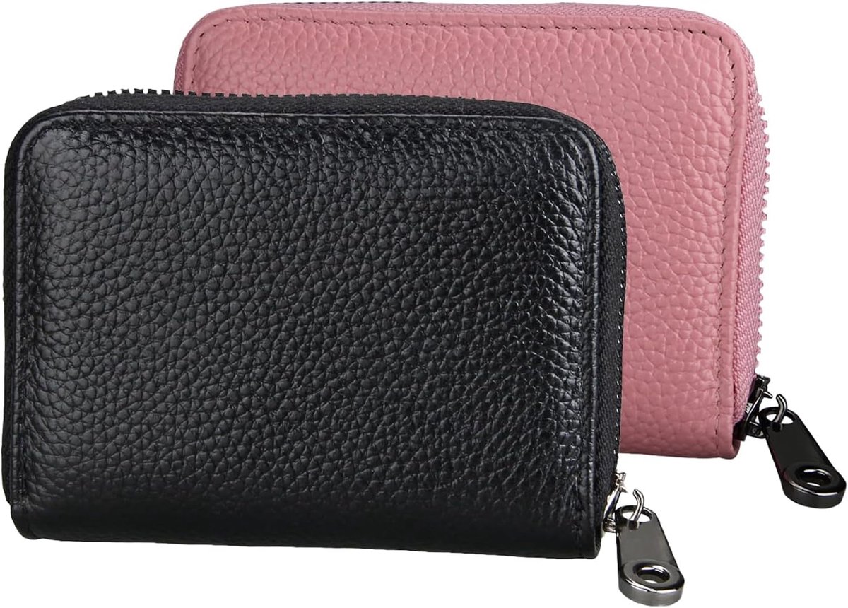 2 stuks, portemonnee met ritssluiting, ID-kaarthouder, lederen creditcardetuis, 11 kaartsleuven, RFID-bescherming, accordeon, portefeuille, etui voor mannen en vrouwen (zwart