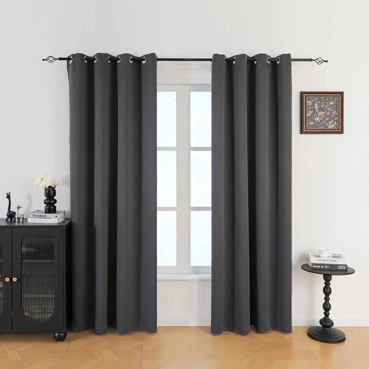 Gordijnen voor slaapkamer, 214 x 132 cm (h x b) - kamerverduistering zonlicht, blokkerende raamgordijnen met ringen voor woonkamer, 1 panelen, donkergrijs