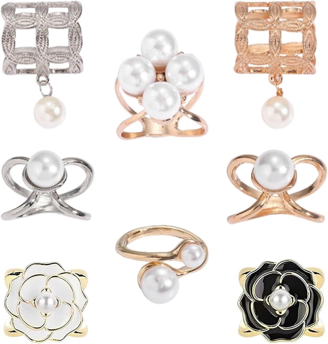 8 stuks sjaalringen van legering, sjaal ringclip (goud, zilver), sjaalring clip dames legering, sjaalring, stoffen ring, broches sjaal, ringbroches