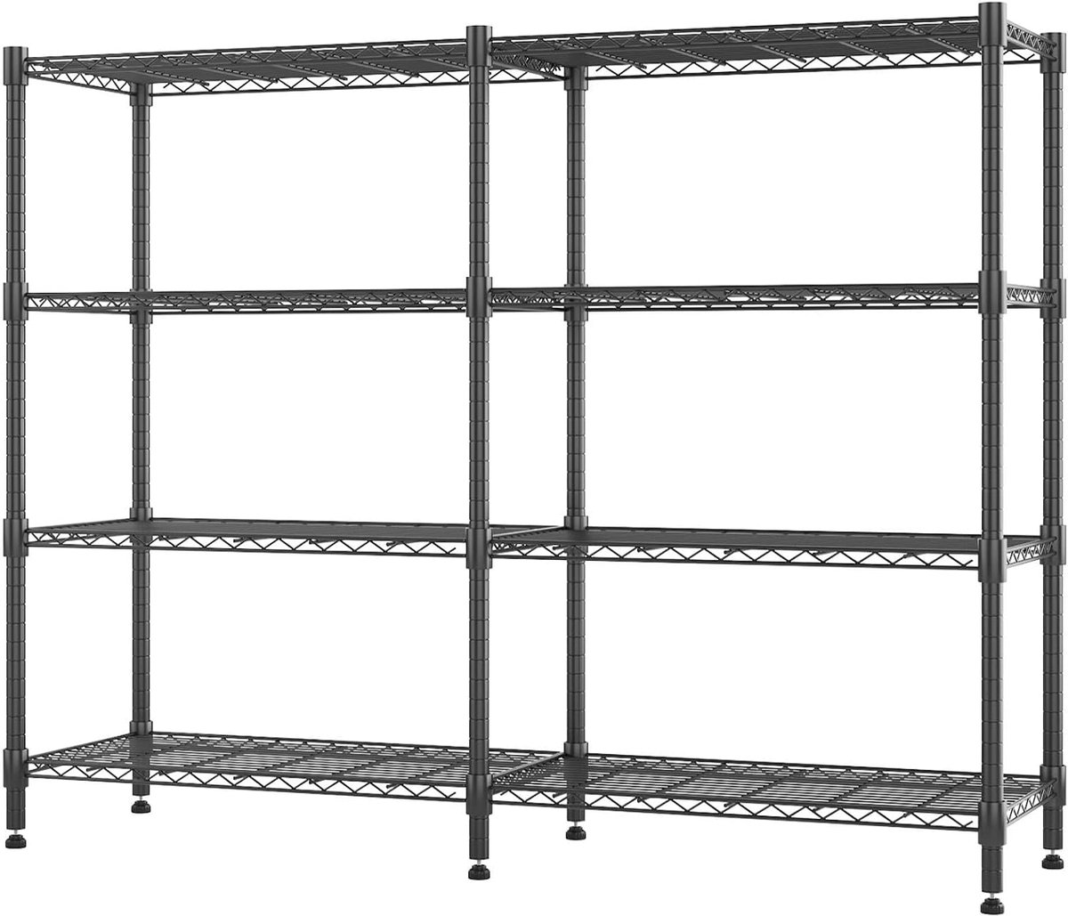 4-laags rek, Robuust metalen opbergrek, in hoogte verstelbaar, draadframe met verstelbare poten, grote capaciteit opbergrek voor keuken, slaapkamer, 180x45x152cm, Zwart