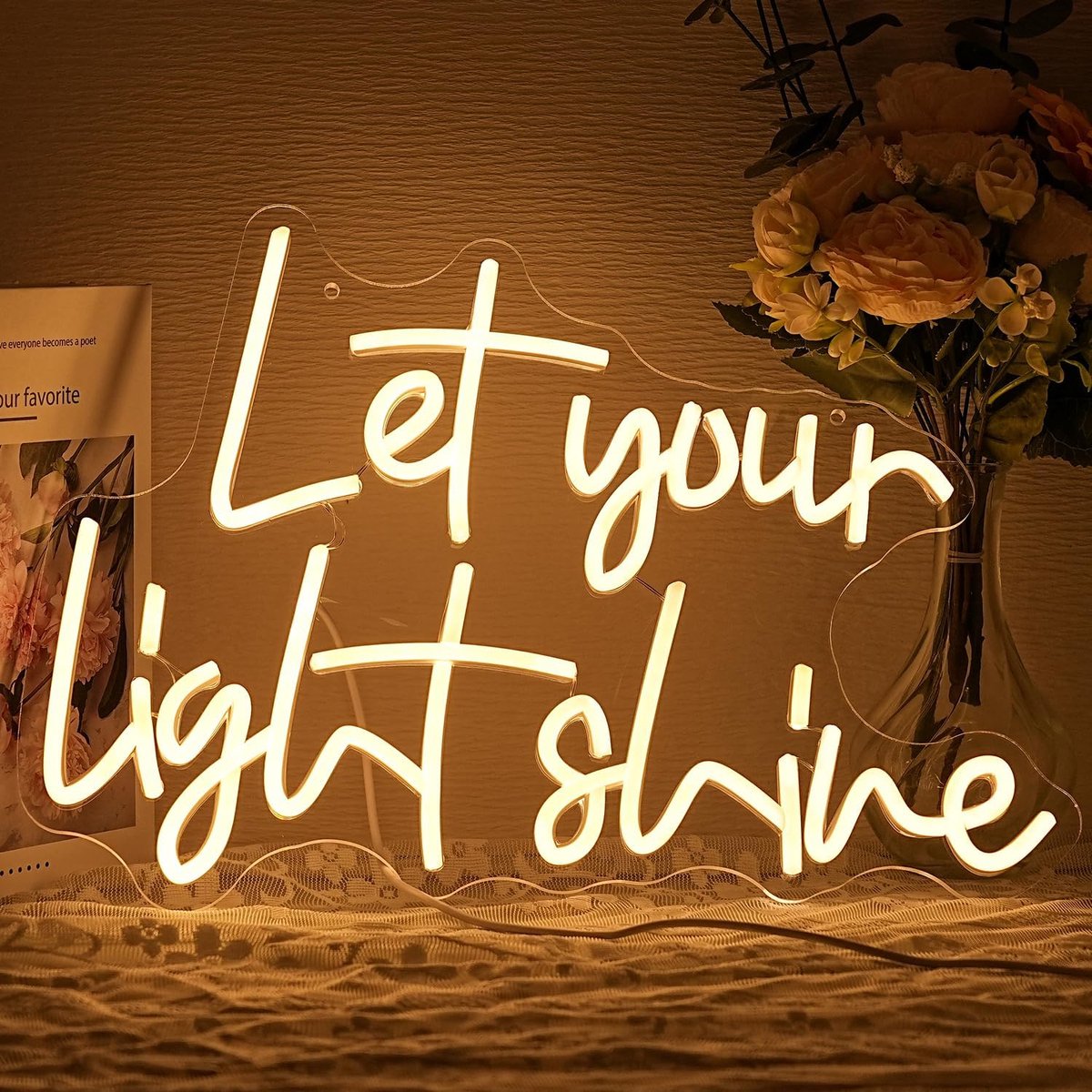 Je licht schijnen, neonbord voor wanddecoratie, warmwitte neonletters, dimbare led-letters voor bar, slaapkamer, religieuze christelijke kerk, decoratie