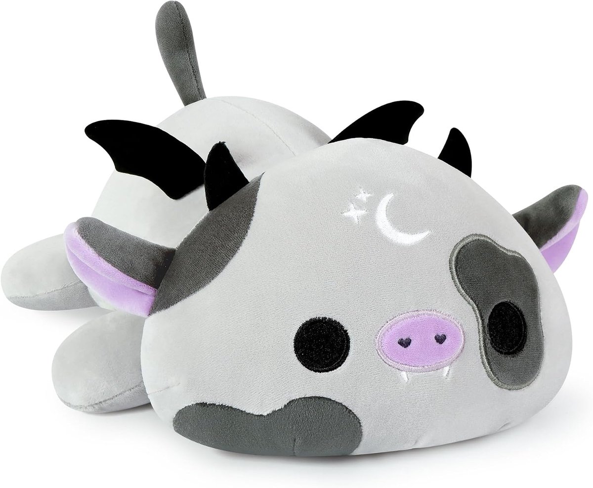 Shownicer Pluche dier koe, knuffeldier, knuffeldier, Kawaii koe, pluche kussen, speelgoed, melkkoe, pluche kinderen en volwassenen (grijs, 23 cm)