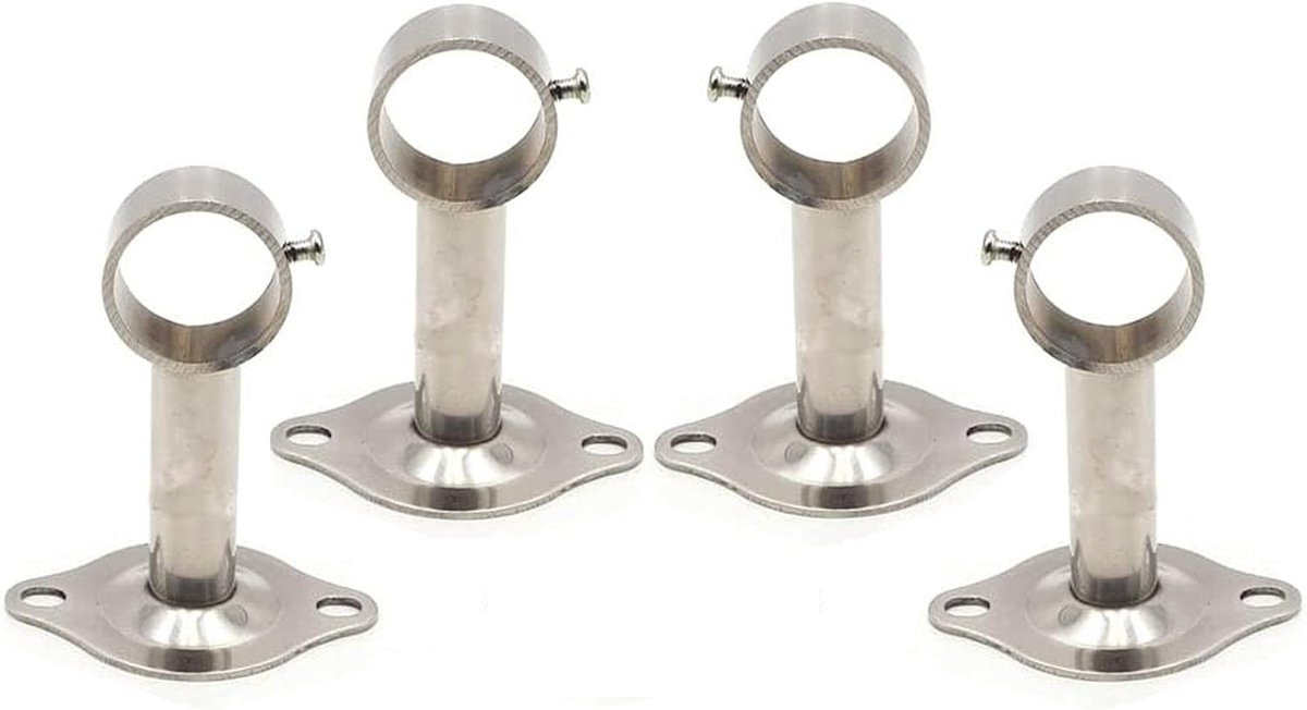 Verstelbare gordijnroede beugels van roestvrij staal, zilver, set van 4 - ideaal voor elke kamer