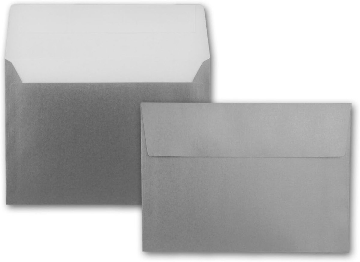 50x Enveloppen DIN C5 Zilver Metallic - 16,2 x 22,9 cm - Zelfklevend - Glanzende enveloppen voor grote uitnodigingen en kaarten voor verjaardag of bruiloft