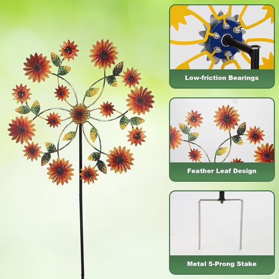 Windspinners buiten, tuinwindspinner met inzet waterdichte kinetische windspinner, vintage metalen windsculpturen en spinners, grote windmolen kunstdecoratie voor gazon, terras, tuin — afbeelding 4