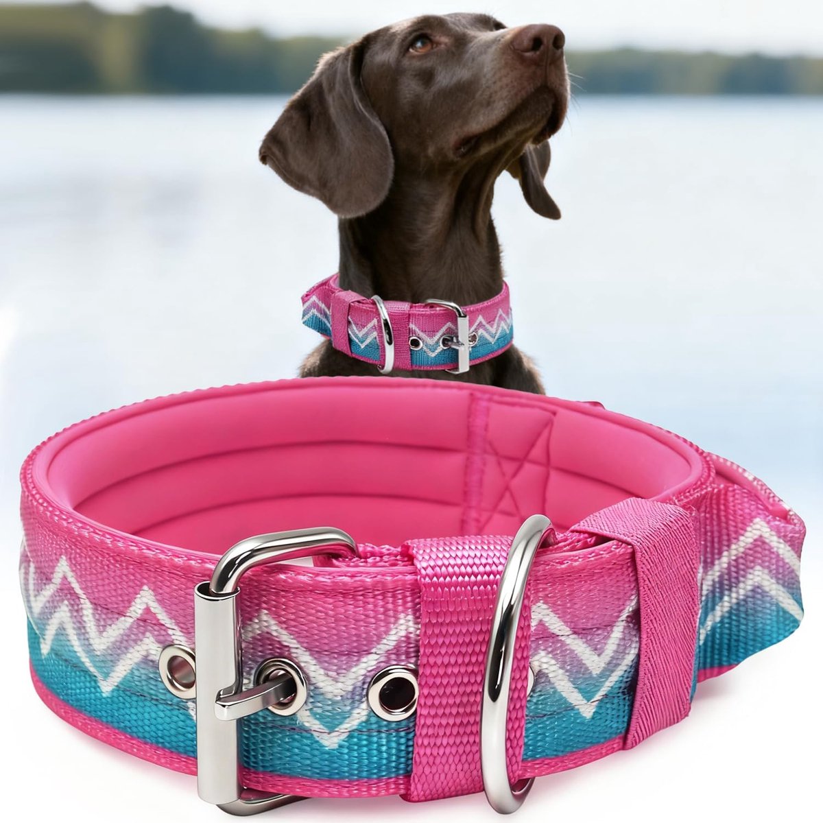 Hondenhalsband, voor grote honden, halsschildcontrole, 5 cm brede halsband voor honden met extra dikke bekleding en handvat, professionele bescherming, 35-43 cm