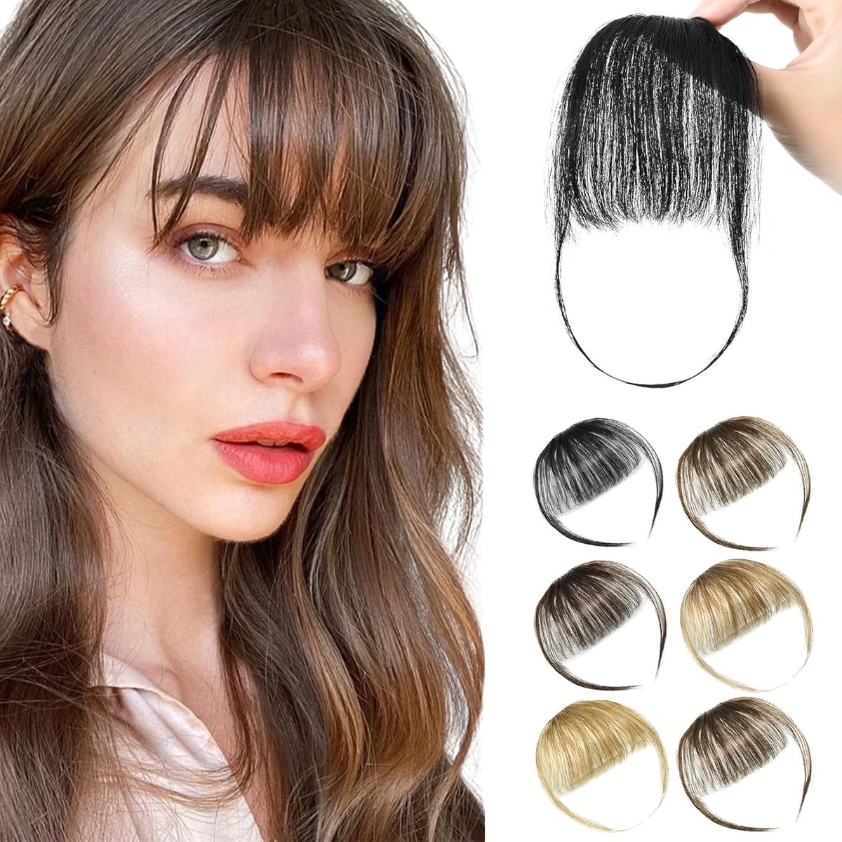 Bangs van echt haar, front fringen, Air Bangs, haarverlengingen, pony, haar voor vrouwen, natuurlijk, zwart, luchtige pony