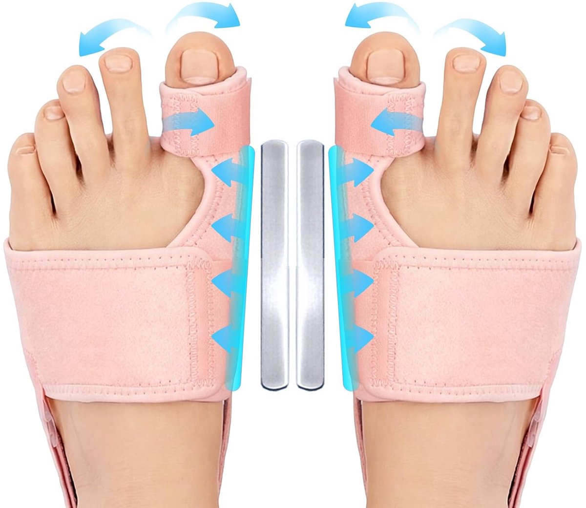 2x Hallux Valgus-Correctiespalk, Dag en Nacht Teenstrekken voor Dames en Heren, Antislip Bunion-Teenscheider, Hallux Valgusverband ter Bescherming Van de Grote teen, met 2 Hielverstelbandjes