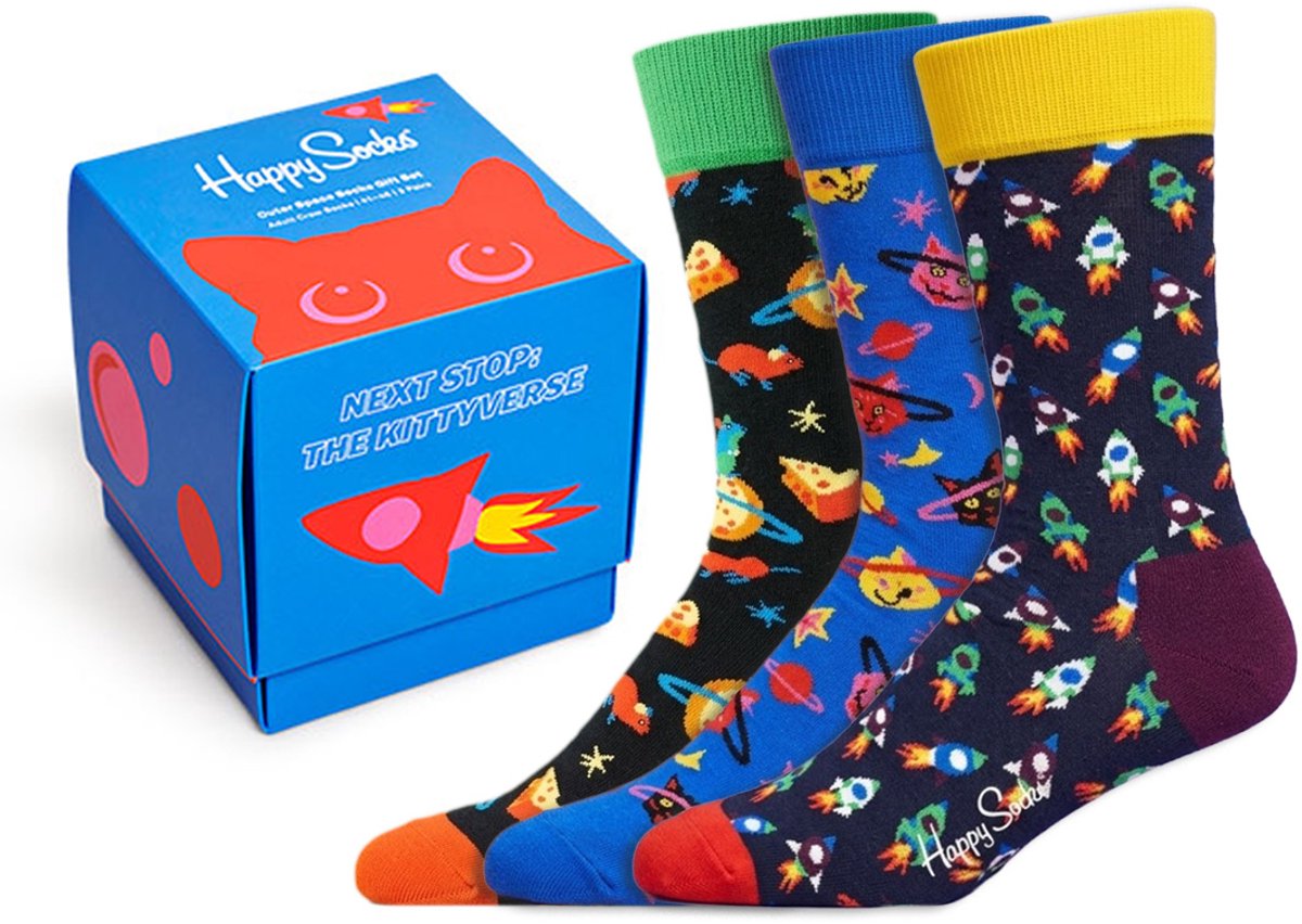 3 Paar – Happy Socks – Giftbox Outer Space – Dames & Heren – Maat 36-40 – Blauw