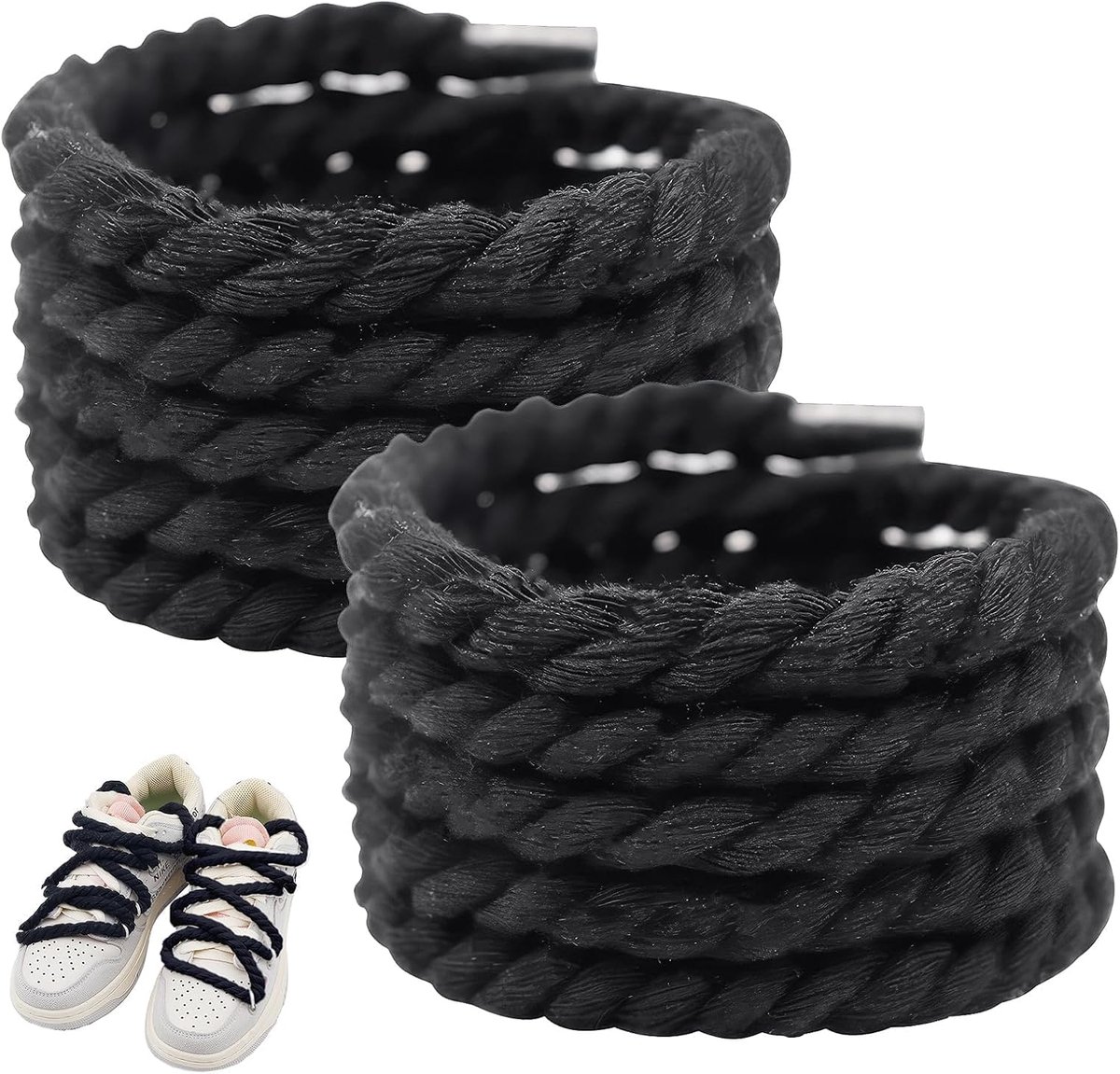 1 paar veters voor Air Force 1 Premium met hoogwaardig katoen (8 mm en 150 cm), veters voor sneakers (wit), Zwart, Medium