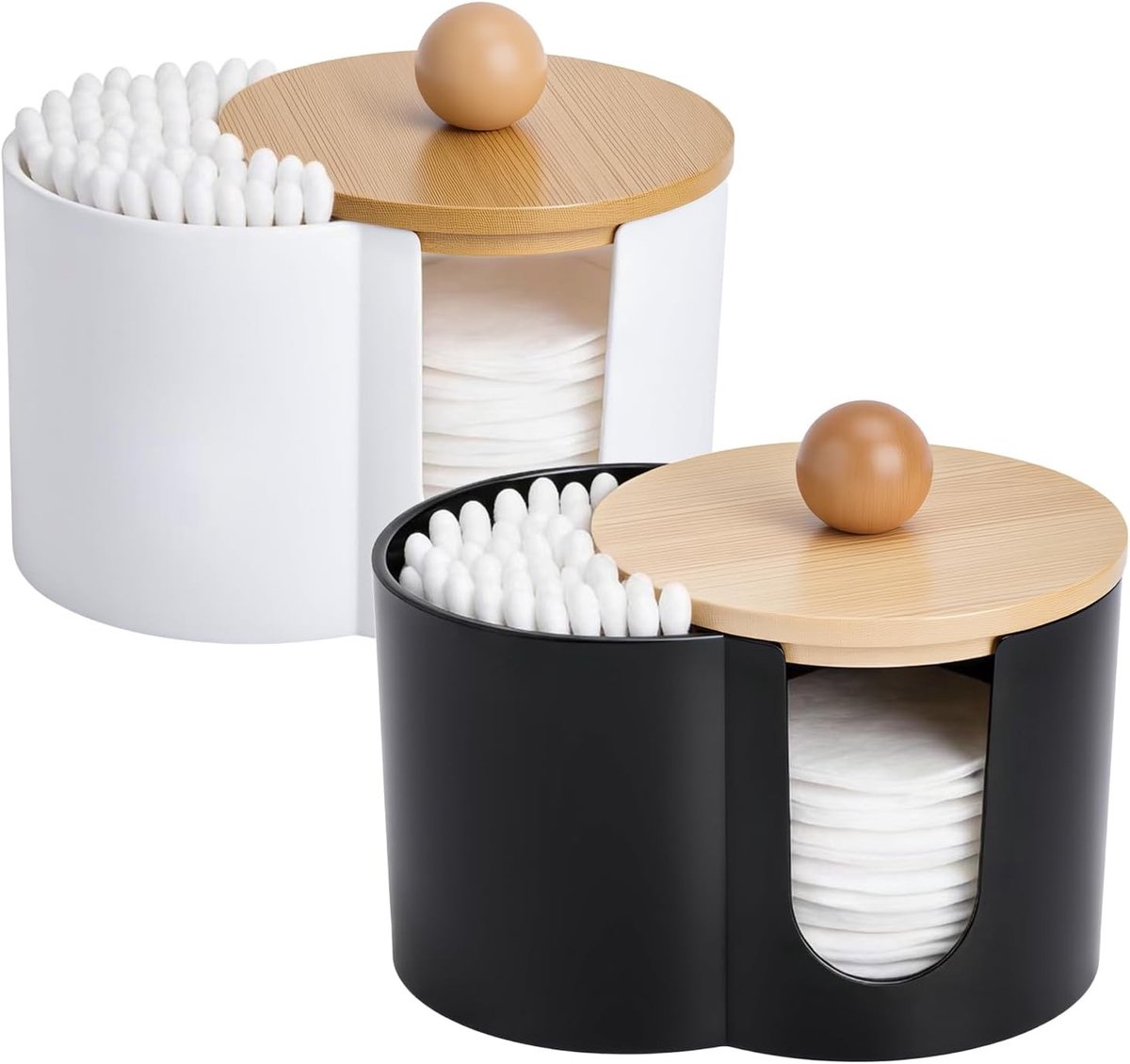 Set van 2 Opbergdozen voor Wattenstaafjes, Wattenpads en Tupfers met Deksel - Ideaal voor Badkamer, Make-up Tafel en Woonkamer, Ruimtebesparende Organizers