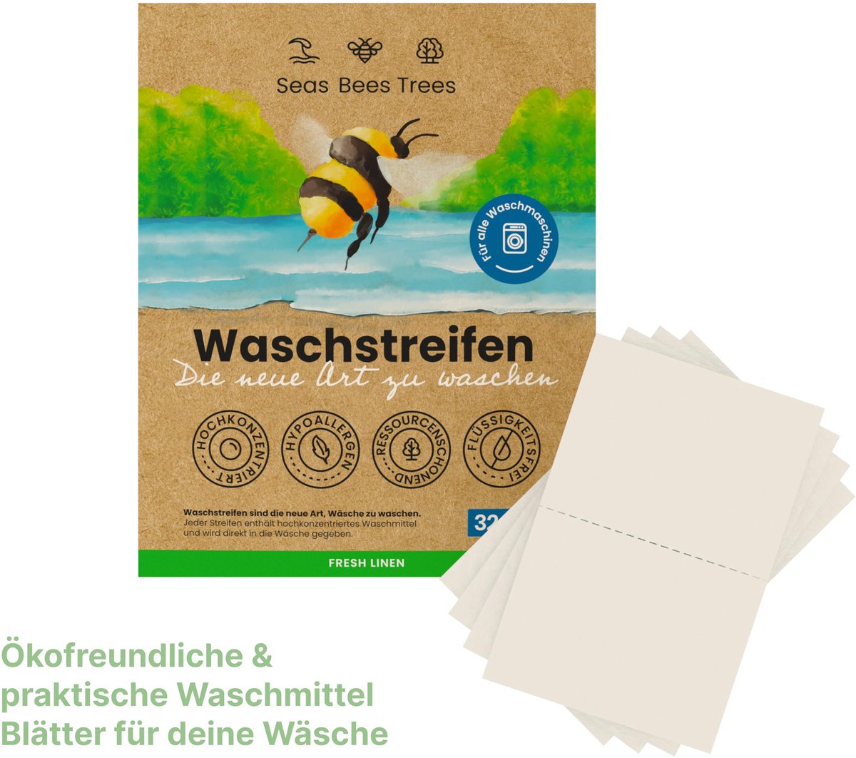 wasmiddelbladeren 32 strepen - frisse geur - voor wit en kleur - CO2 besparen en milieu beschermen - Luxento