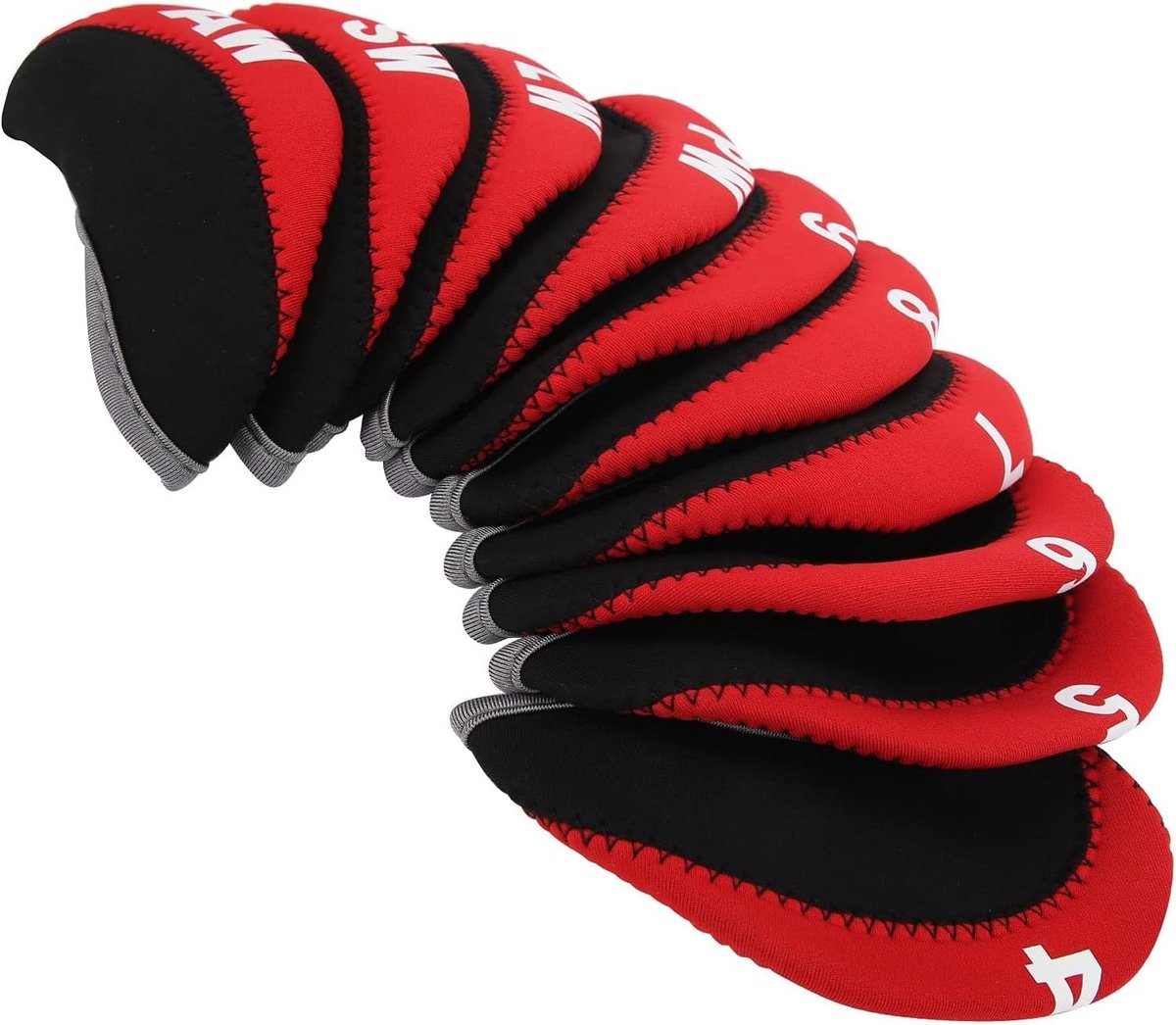 Set van 10 Neopreen en Faux Leather Golf Club Hoofdkappen voor Bescherming van Golfclubs - Rood
