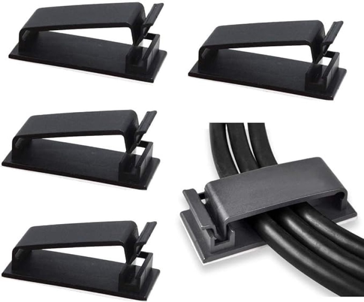 Arvion Zelfklevende kabelclips 50 stuks, verstelbare kabelorganisatoren, snoerhouders voor bureau, tv en muur, zwart