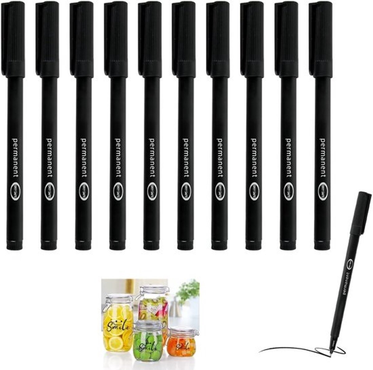 Solidchoice - Set van 10 Zwarte Permanente Markers met Fijne Punt