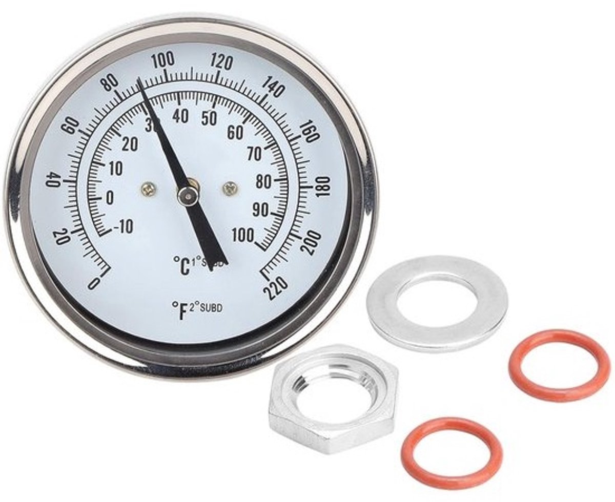 Bimetalen Thermometer voor Brouwketel - AISI 304 RVS met Schroefdraad