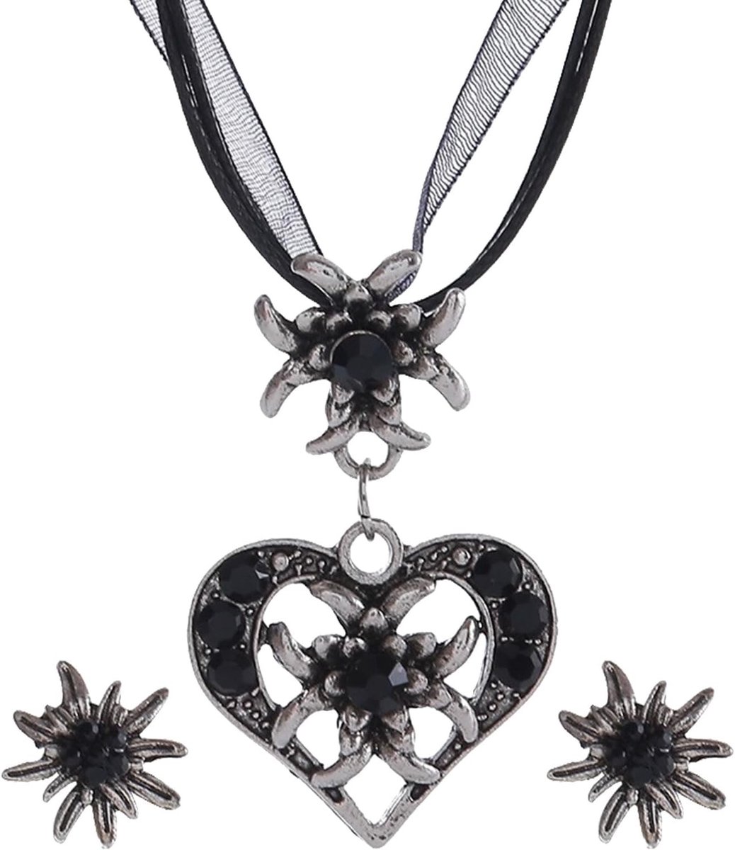Oktoberfest accessoires voor vrouwen, dirndl set met blauwe ketting en edelweiss sieraden, perfect voor Wiesn en bierfeesten