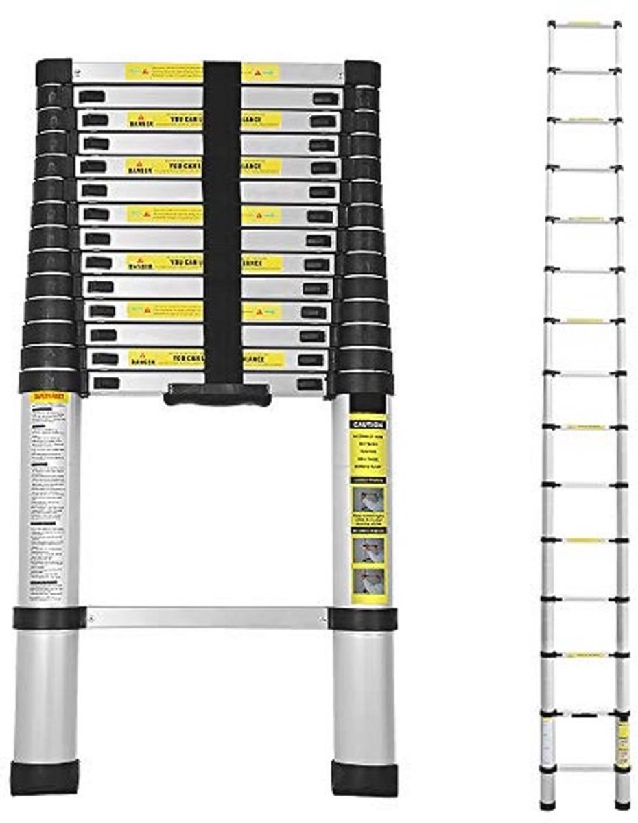 Telescopische ladder 4,4 m - Uitschuifbare aluminium ladder met antislip en 150 kg belastbaarheid
