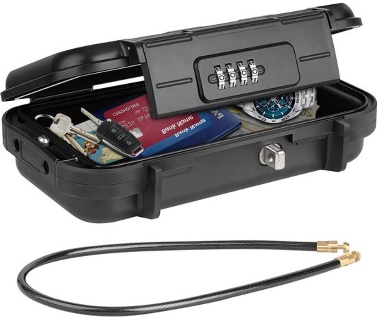 Waterdichte draagbare kluis met code combinatieslot - Mini reiskluis met draadkabel - Anti-diefstal en beveiliging - Thuis, kantoor, hotel, auto's, reis