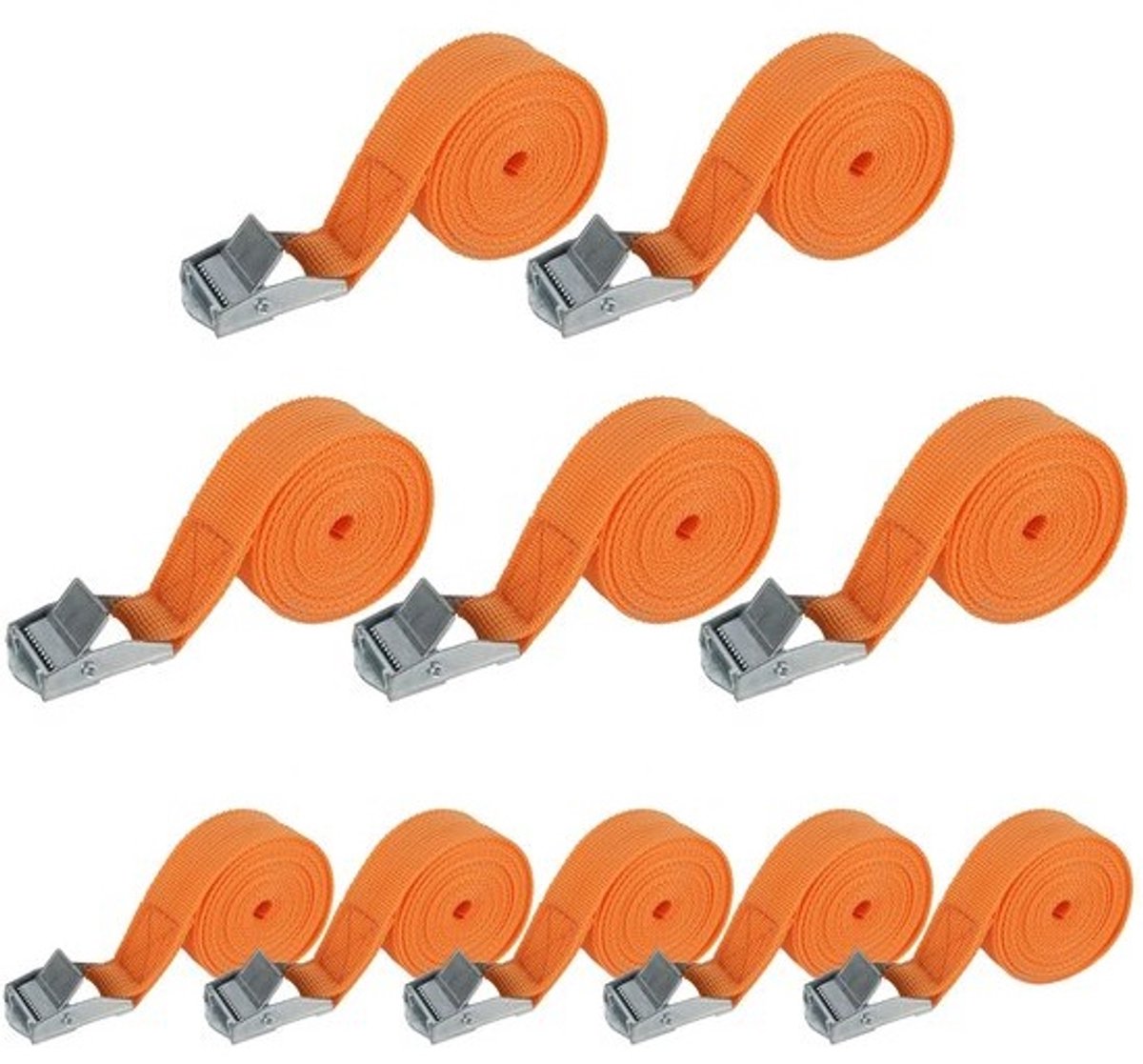 10 Stuks Sjorbanden - Duurzaam met draagvermogen tot 600 lbs - Voor Kajak, Vracht, Bagage, Kanu, Fietsen, Motoren, Vrachtwagens - Oranje - 2,5 cm x 2 m