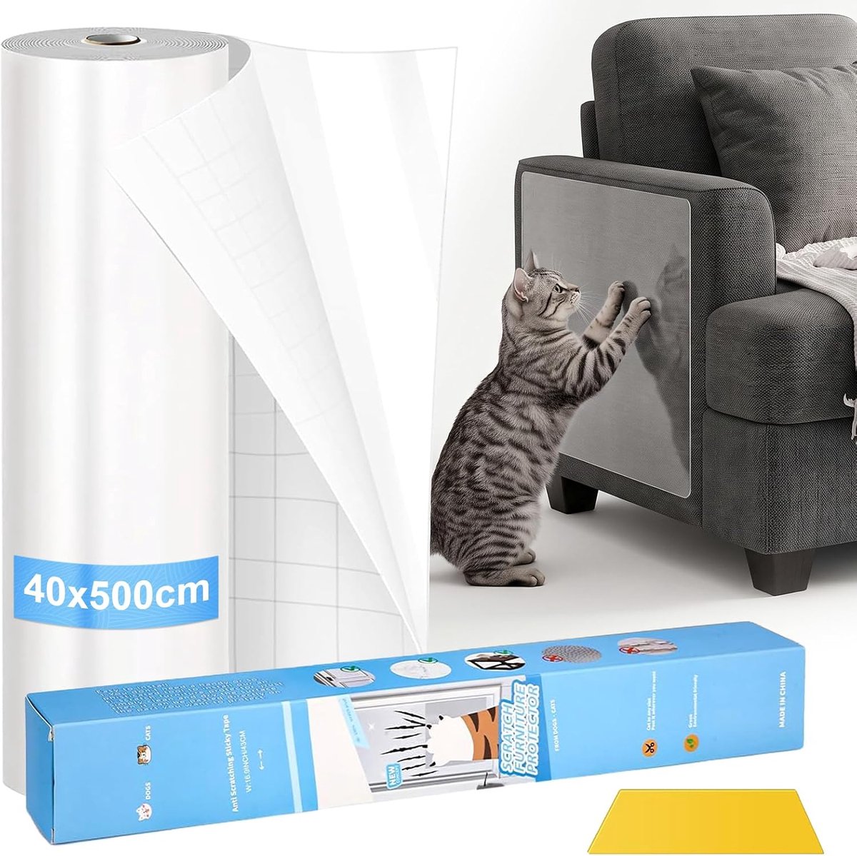 Krasbescherming voor Bank Kat 40 x 500 cm, Krabfolie voor Katten en Meubels
