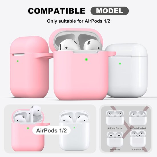 Compatibel met AirPods 2e generatie 2019,1e generatie 2016 hoes met reinigingsset en sleutelhanger,Zachte siliconen bescherming voor Apple AirPods Case,Roze — afbeelding 2