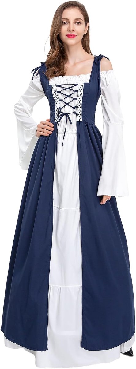 Kleding renaissance kostuum jurk Victoriaanse koningin jurken prinses kostuum trompetmouwen gotische maxi-jurk