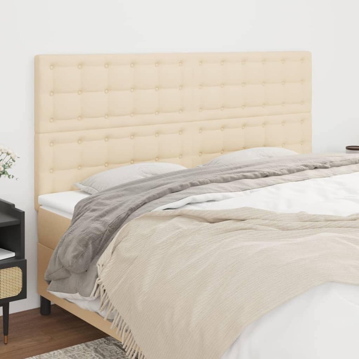 Hoofdborden, 4 stuks, crème, 90 x 5 x 78/88 cm, stoffen bedframe, slaapkamer, in hoogte verstelbaar, duurzaam, ademend, duurzaam, robuuste houten poten, stabiele ondersteuning, lezen