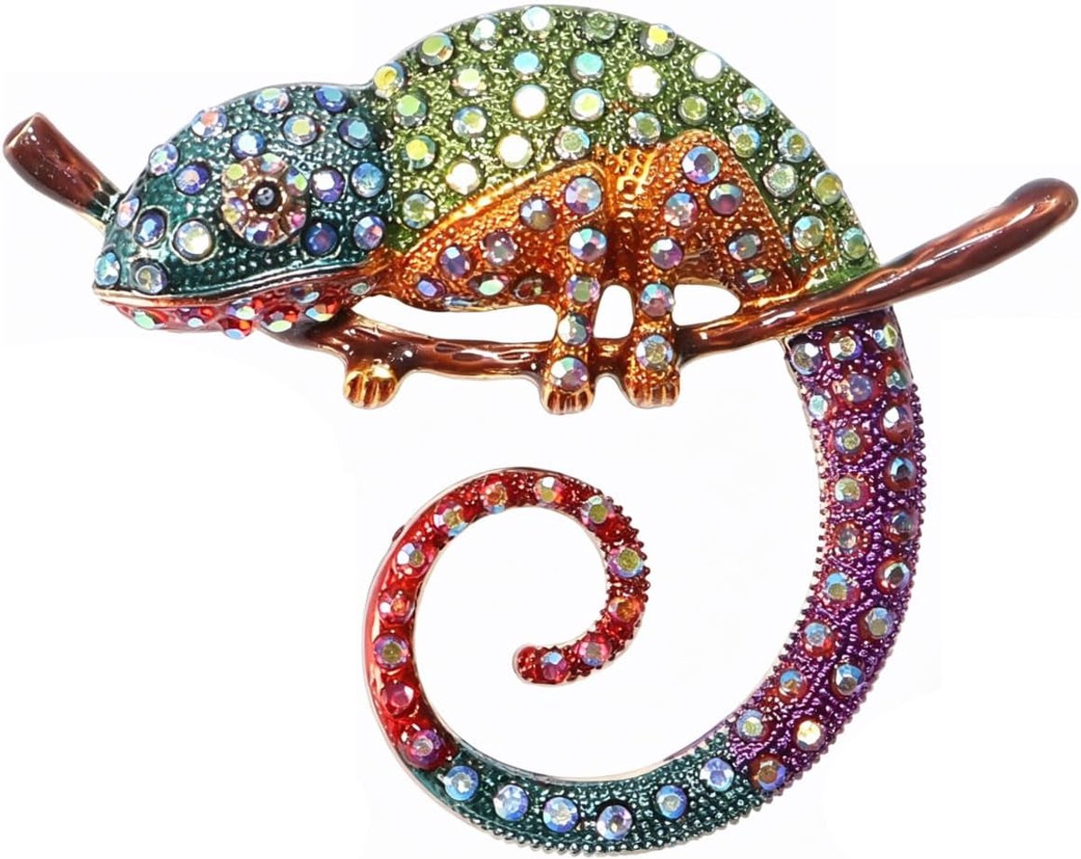 Strass kameleon broche voor dames, elegante modieuze groen-paarse kristallen hagedis reversspeld. Te gebruiken als rokaccessoire, broche of hanger Blauw