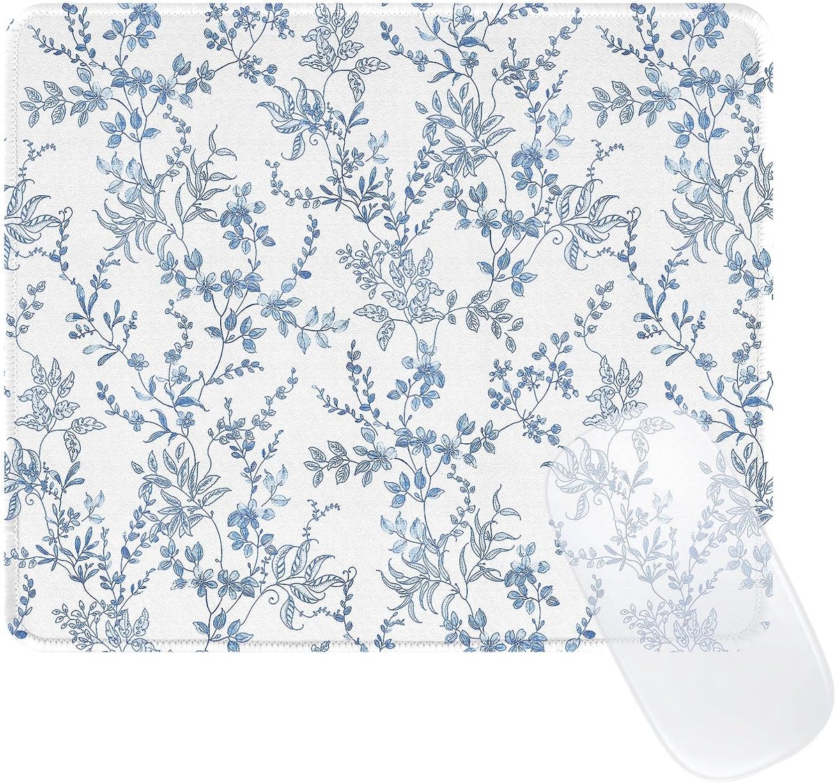 Muismat met patroon voor meisjes, Pertty Flower vierkante muismat met antislip rubber, gestikte rand, denken, 3 mm, computermuismat voor kantoor en thuis, elegant blauw