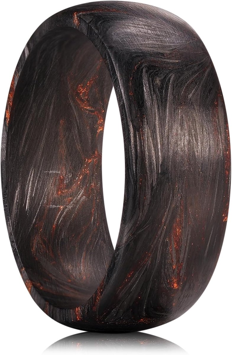 Will Koolstofvezel ring heren - 8 mm gebogen trouwring zwart-oranje - lichte en robuuste partnerring - comfortabele pasvorm, modern design 64.7 (20.6)