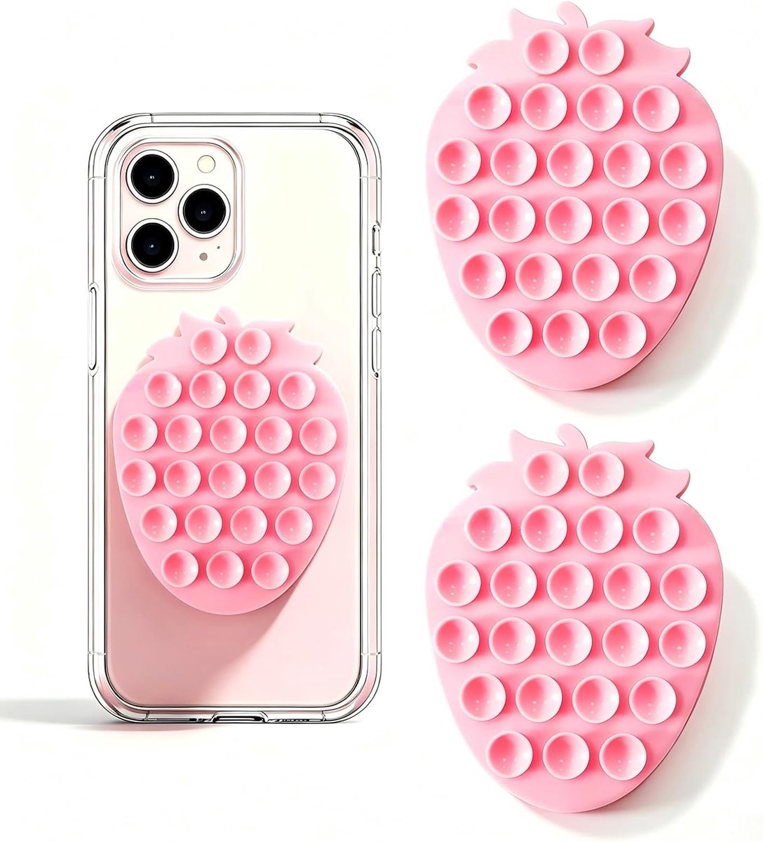 Siliconen zuignap telefoonhouder, schattig siliconen zelfklevend telefoonaccessoire voor smartphones, handsfree spiegel douche telefoonhouder voor selfies, -video's (roze)