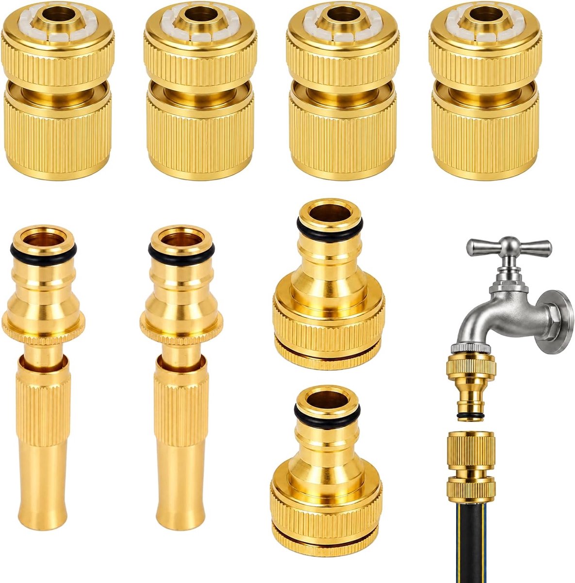 8 stuks slangverbinders, 1/2 inch en 3/4 inch tuinslangaansluiting