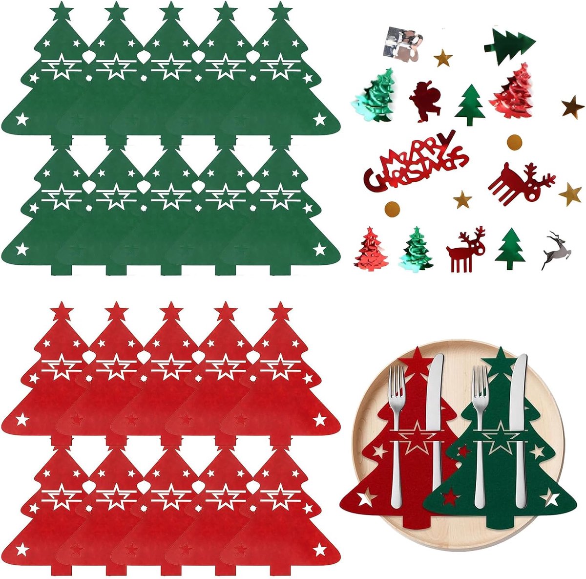21 stuks bestekhouders Kerstmis, Kerstmis bestekzak ter decoratie