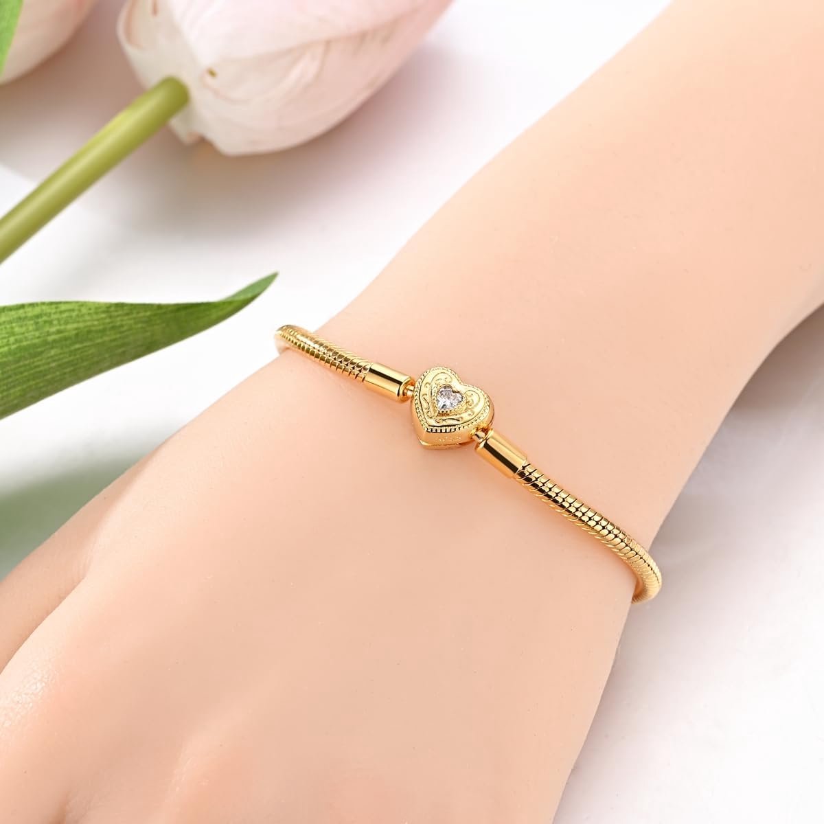 Armbanden Golden Heart voor dames Armbanden Moments in zilver S925 voor Pandora-bedels — cadeau in Sieraden - foto 3