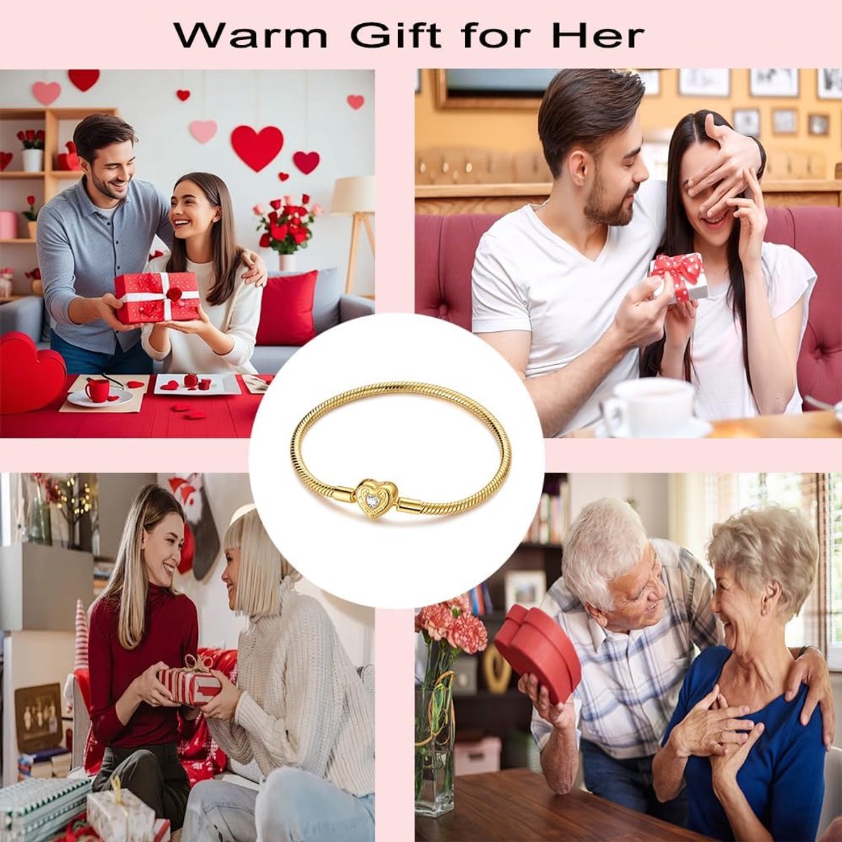 Armbanden Golden Heart voor dames Armbanden Moments in zilver S925 voor Pandora-bedels — cadeau in Sieraden - foto 6