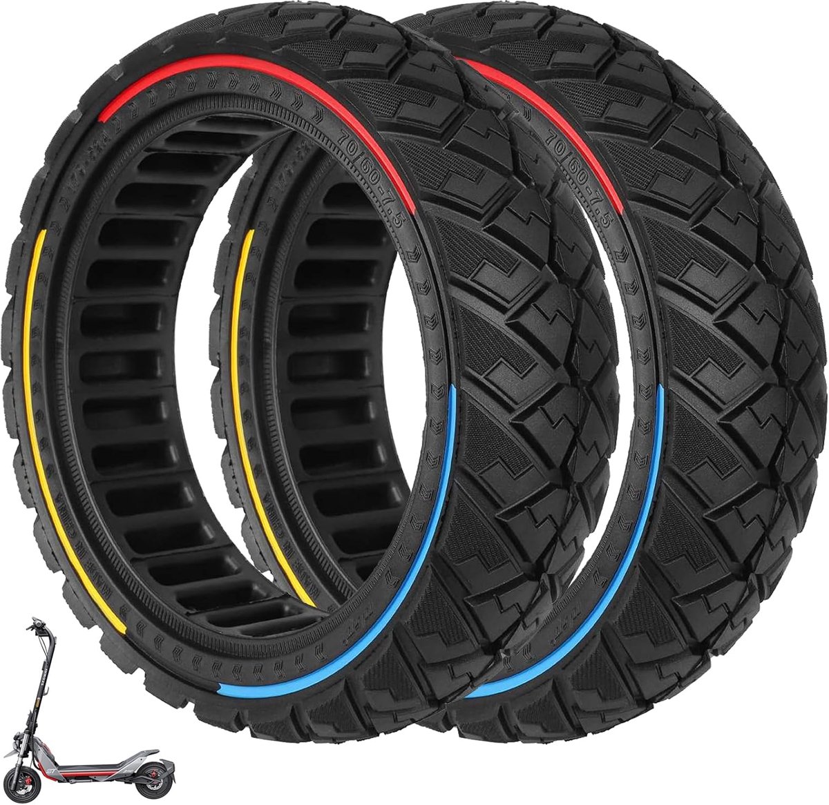 70/60-7.5 Volle banden voor Segway ZT3 Pro, ZT3 Pro D en E elektrische steps, vervangende banden. Antislip all-terrain banden (kleurrijk, 2 stuks)