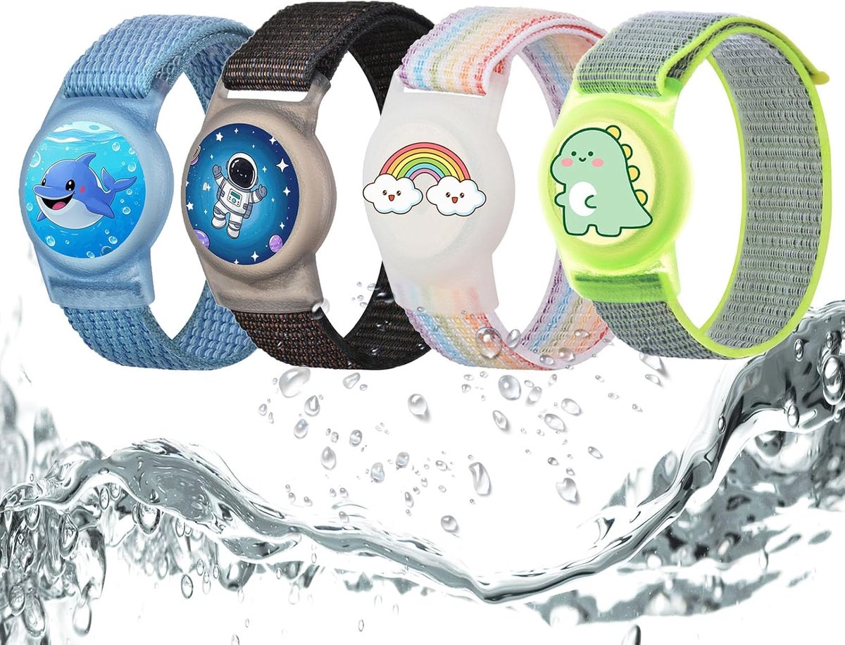Armband waterdicht voor AirTag houder, Siliconen anti-verlies GPS-tracker-armbandhoes voor peuters (4-kleurenset 2)