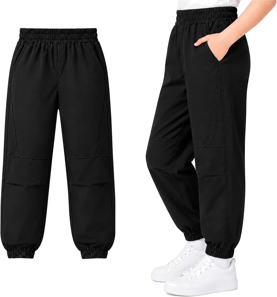 Jongens Meisjes Waterdichte Winddichte Joggingbroek Ademend Mesh Voering Trekkingbroek Elastische Taille met Zakken Outdoorbroek voor Kinderen 7-14 Jaar