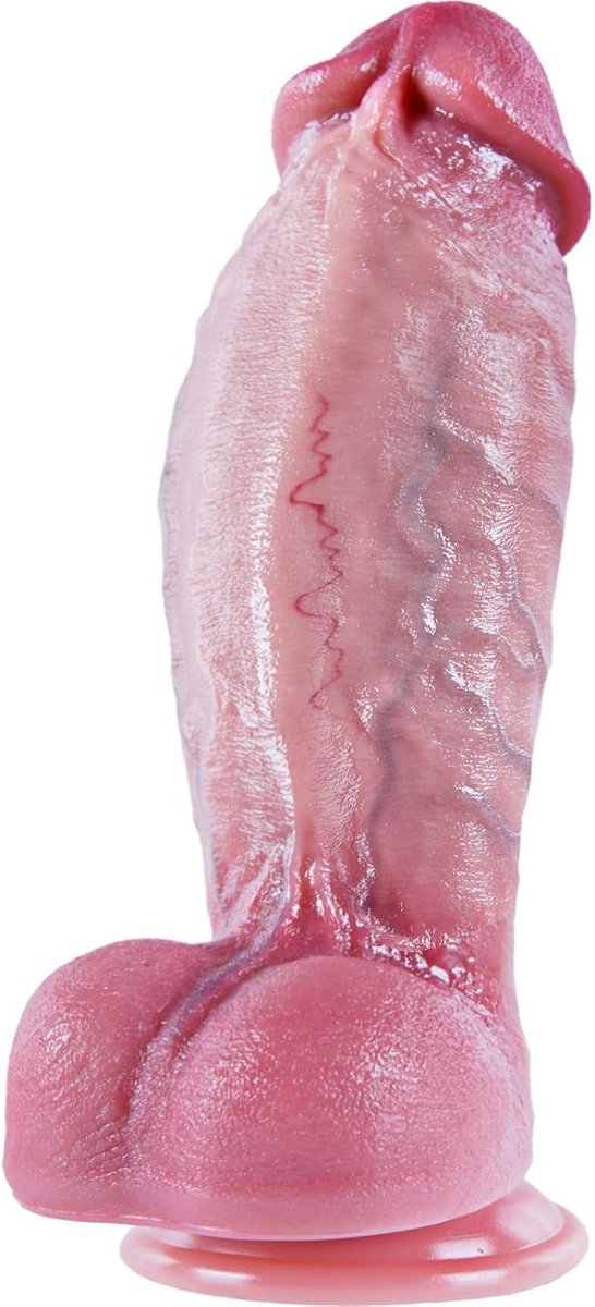 Realistische reuzendildo. 25 cm siliconen dildo met dubbele dichtheid, grote zuignap, gebogen brede schacht, G-spotstimulatie, ideaal voor ervaren mannen en vrouwen.