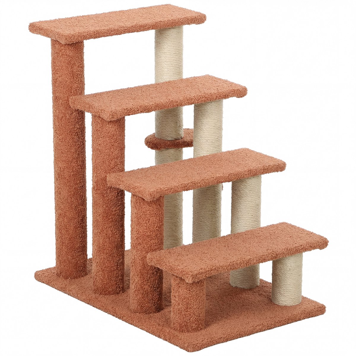 Huisdierentrap met Krabpaal - 4 treden voor eenvoudige toegang - Stevige constructie - Kleur bruin