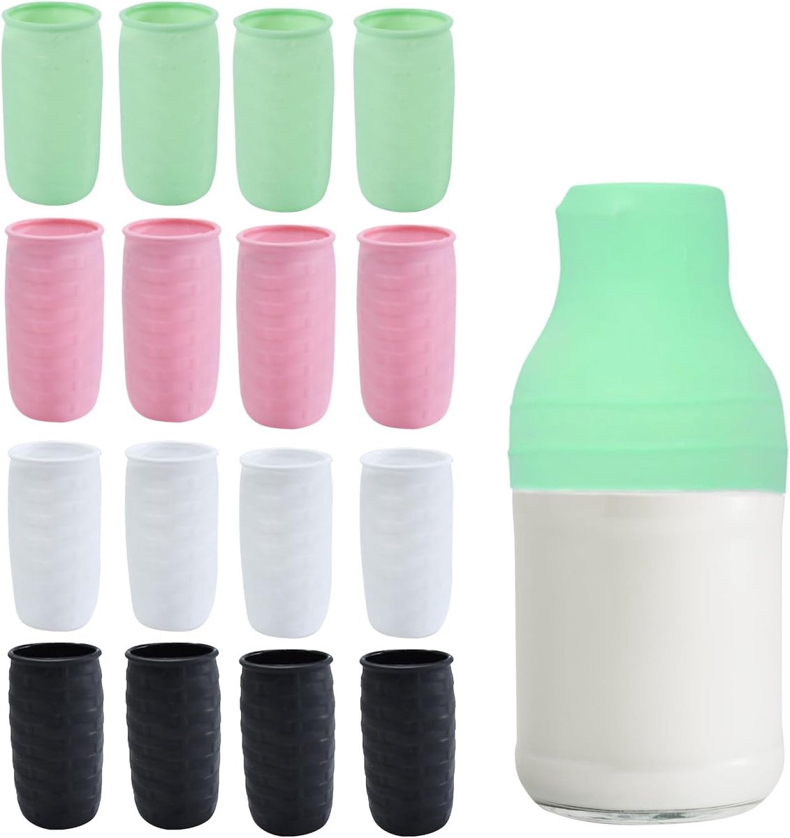 Dailygoods- Silicone Deksels Set van 16 - Herbruikbaar - Lekvrij - Silicone Accessoire - Geschikt voor Flessen - Flexibel Materiaal - Fleshoes