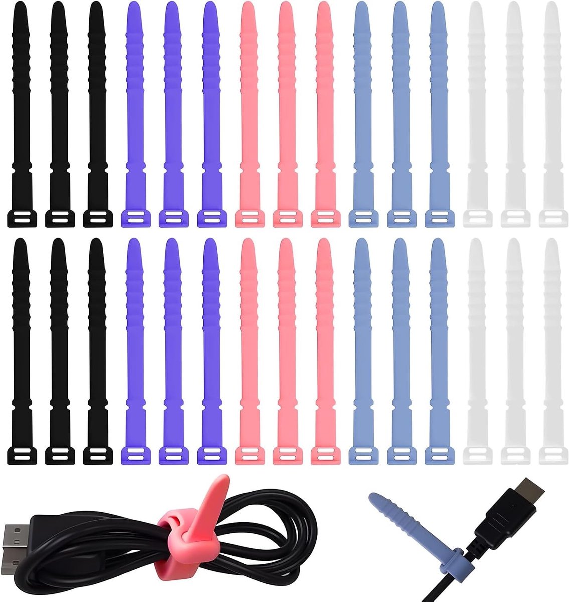 30 Stuks Silicone Zipper Straps voor Oordopjes, Telefoonladers en Computerkabels - Herbruikbare Kabelbinders en Organizers voor Efficiënte Kabelbeheer