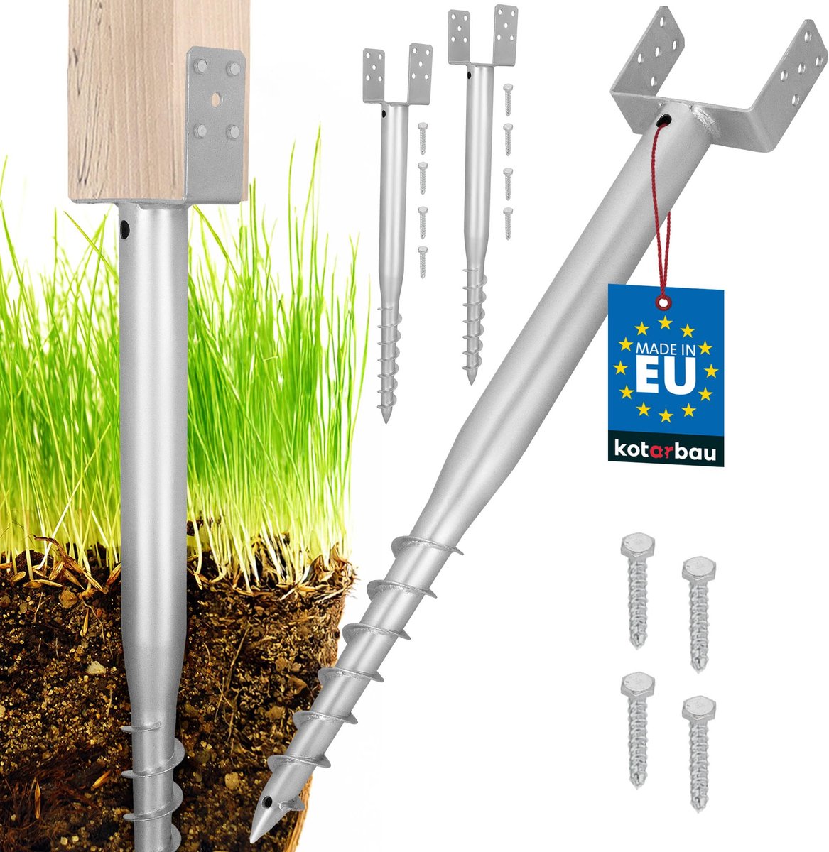 KOTARBAU® Paalhouder - Inschroefbare Paalhouder - Paalvoet 160 x 720 mm 2 st. Gegalvaniseerde Paalhouder - Paalsteun - Schroeffundering - Inschroefbare Paalhuls voor Schuttingpalen en Houten Balken