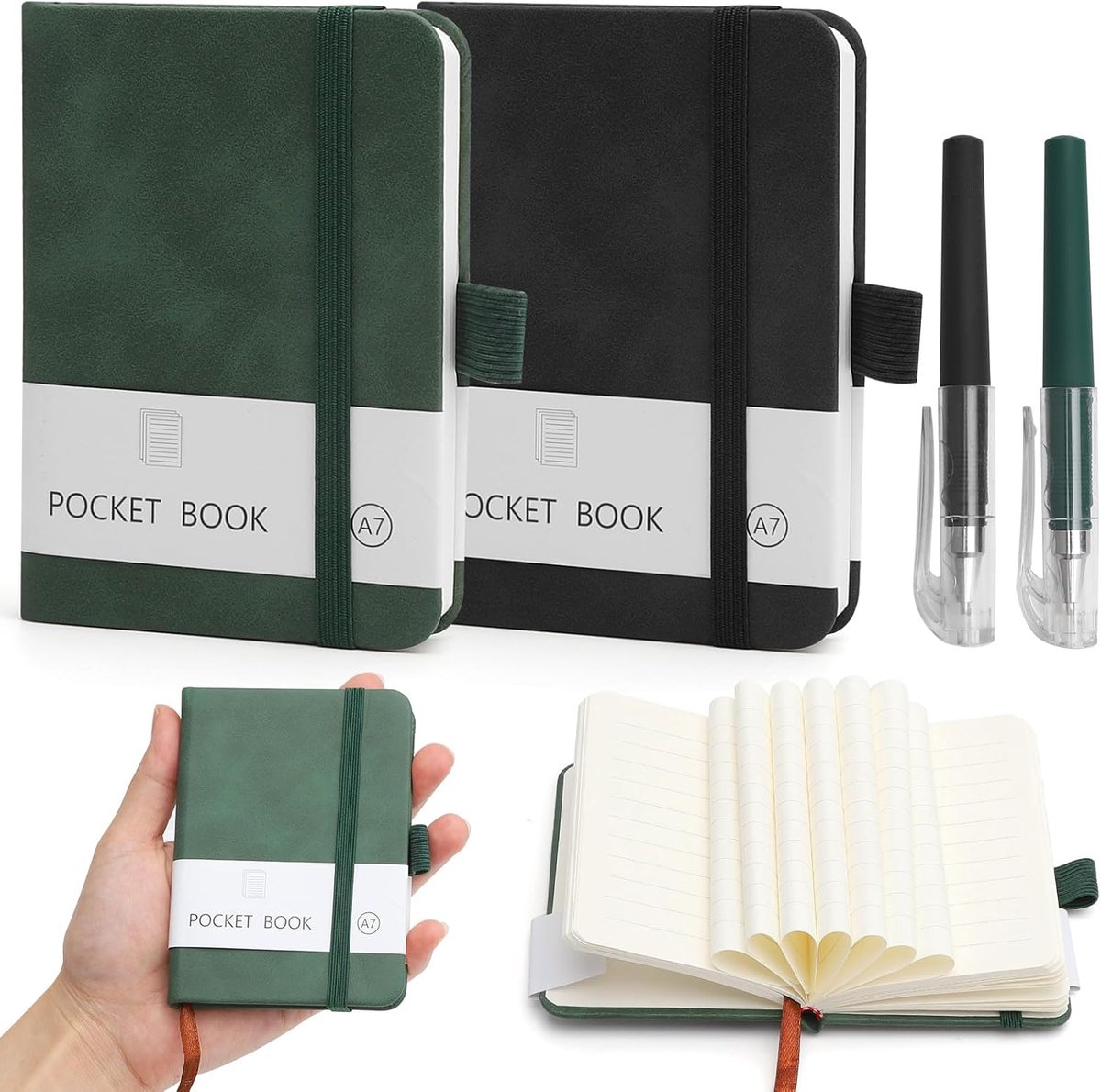 2 stuks klein notitieboekje, notitieboekjes, hardcover notitieboekje A7 klein notitieblok met 200 pagina's, klein notitieboekje, mini notitieboekje met elastische sluitband, notitieboekje met