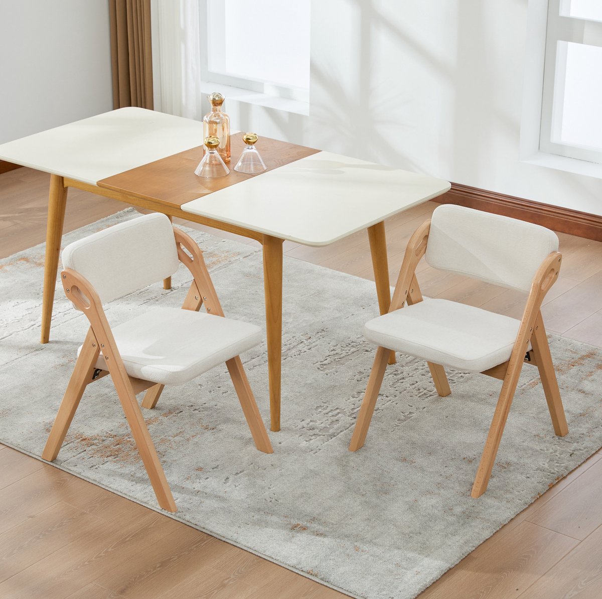 MODENUIT Eetkamerstoel 52x60x78 cm - Opvouwbaar - Gewatteerde Zitting - Keuken En Eetkamer - Hout Beige