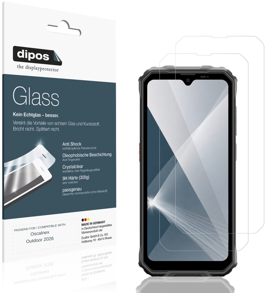 dipos – 2x Pantserfolie geschikt voor Oscalnex Outdoor 2026 | 9H Screenprotector